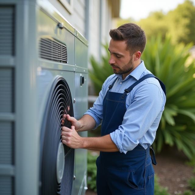 Technician servicing evaporative cooler