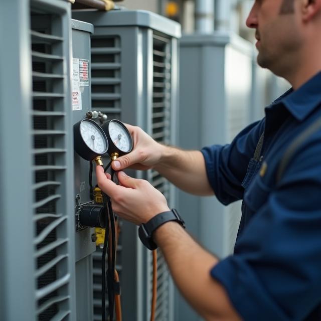 Technician checking HVAC gauges