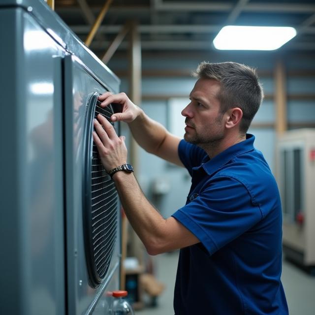 Technician replacing air handler